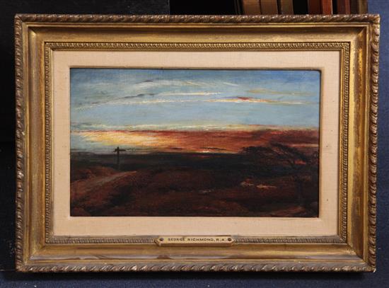 George Richmond R.A. (1809-1896) Landscape at sunset 8.75 x 14.75in.